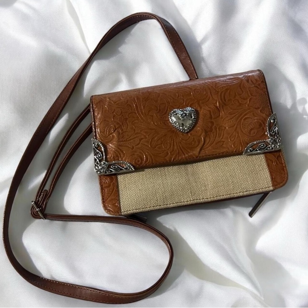 Brown and Tan Women's Crossbody Bag